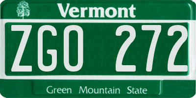 VT license plate ZGO272