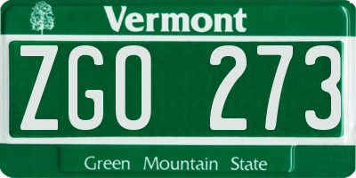 VT license plate ZGO273