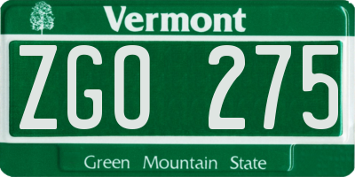 VT license plate ZGO275