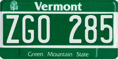 VT license plate ZGO285