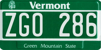 VT license plate ZGO286