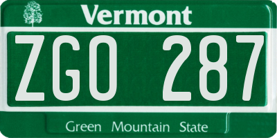 VT license plate ZGO287