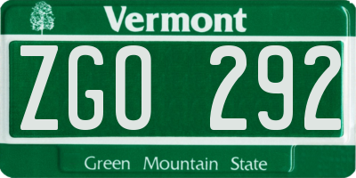 VT license plate ZGO292