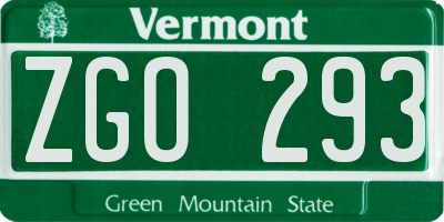VT license plate ZGO293