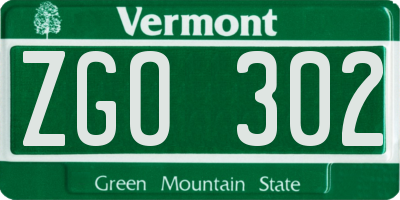 VT license plate ZGO302