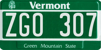 VT license plate ZGO307