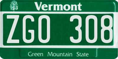 VT license plate ZGO308