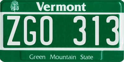 VT license plate ZGO313