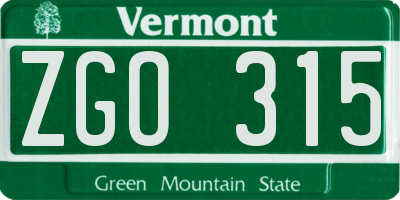 VT license plate ZGO315