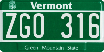 VT license plate ZGO316