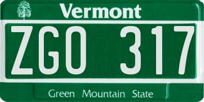 VT license plate ZGO317