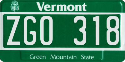 VT license plate ZGO318