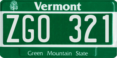 VT license plate ZGO321