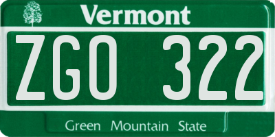 VT license plate ZGO322