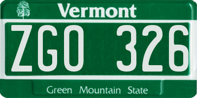 VT license plate ZGO326