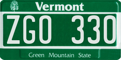 VT license plate ZGO330