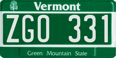 VT license plate ZGO331