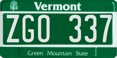 VT license plate ZGO337