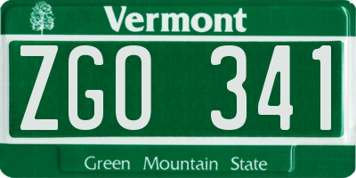 VT license plate ZGO341