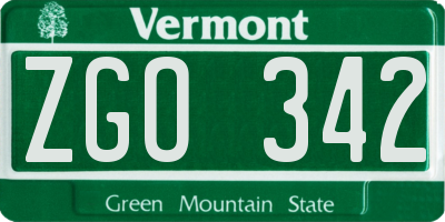VT license plate ZGO342