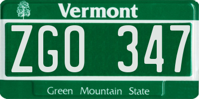 VT license plate ZGO347