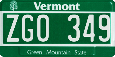 VT license plate ZGO349