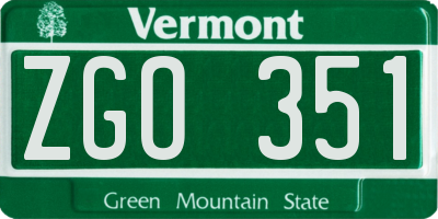 VT license plate ZGO351