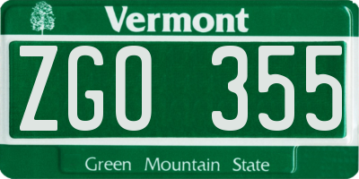VT license plate ZGO355