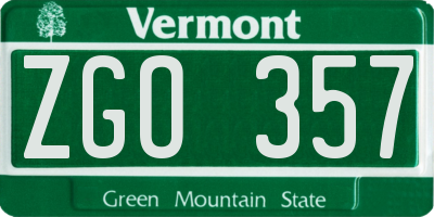 VT license plate ZGO357