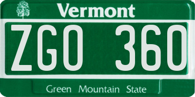 VT license plate ZGO360
