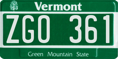 VT license plate ZGO361