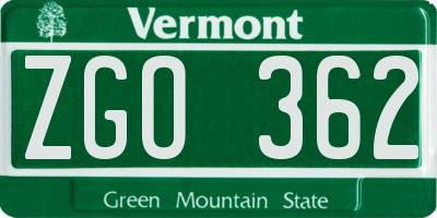 VT license plate ZGO362