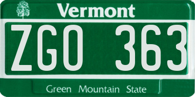 VT license plate ZGO363