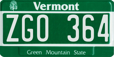 VT license plate ZGO364