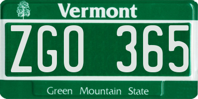 VT license plate ZGO365