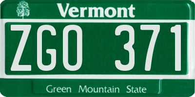 VT license plate ZGO371
