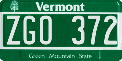 VT license plate ZGO372