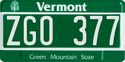 VT license plate ZGO377