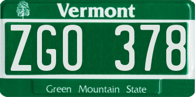 VT license plate ZGO378