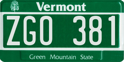 VT license plate ZGO381