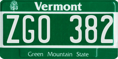 VT license plate ZGO382