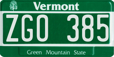VT license plate ZGO385