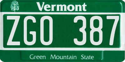 VT license plate ZGO387