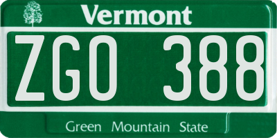 VT license plate ZGO388
