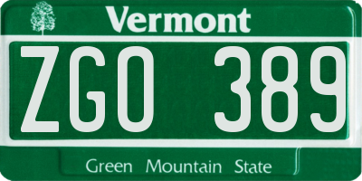 VT license plate ZGO389