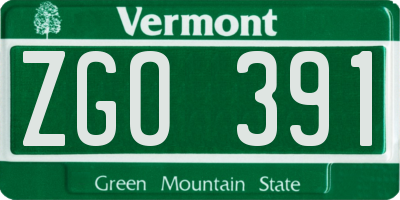 VT license plate ZGO391