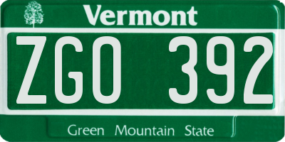 VT license plate ZGO392