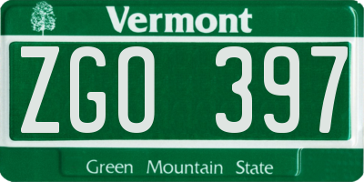 VT license plate ZGO397