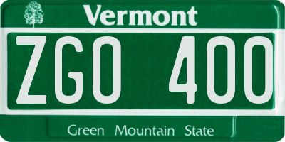 VT license plate ZGO400