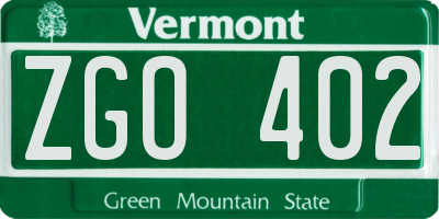 VT license plate ZGO402